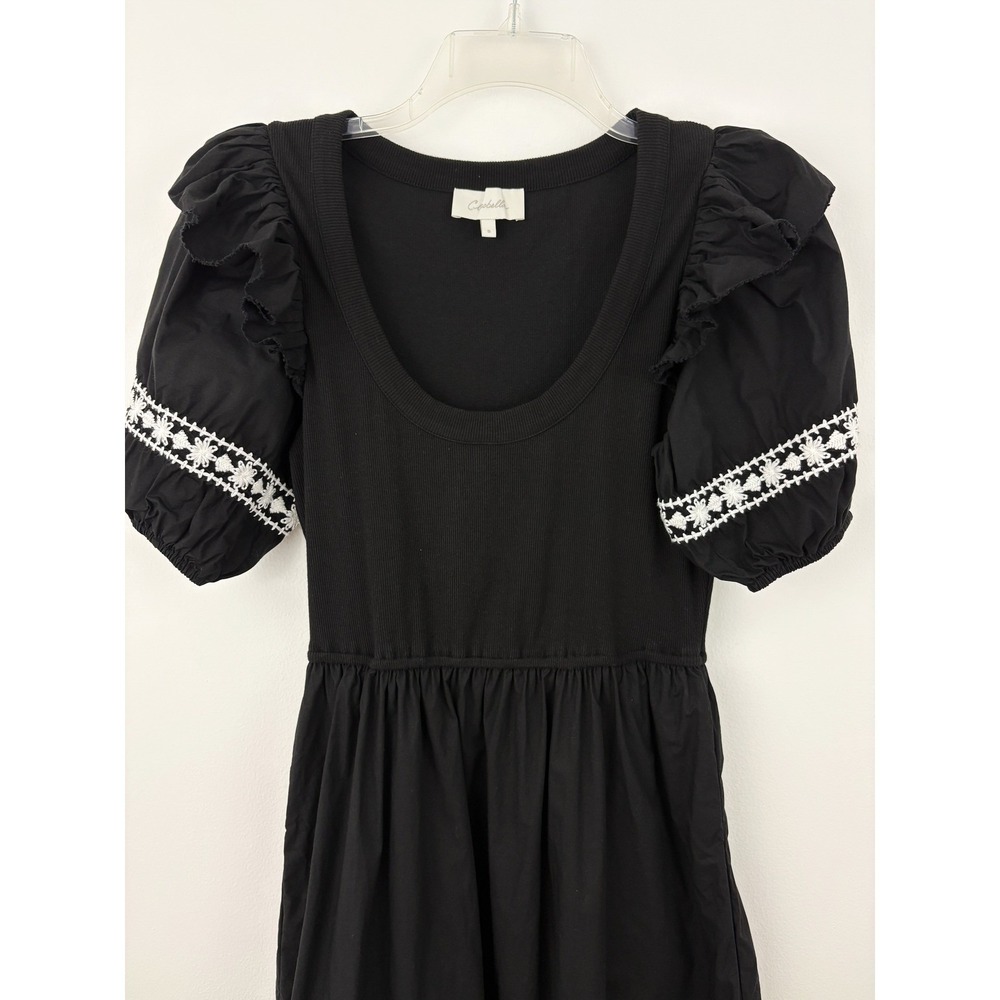 Anthropologie Cleobella Selma Midi Dress Size S Black Embroidered Puff Sleeve - Picture 4 of 11